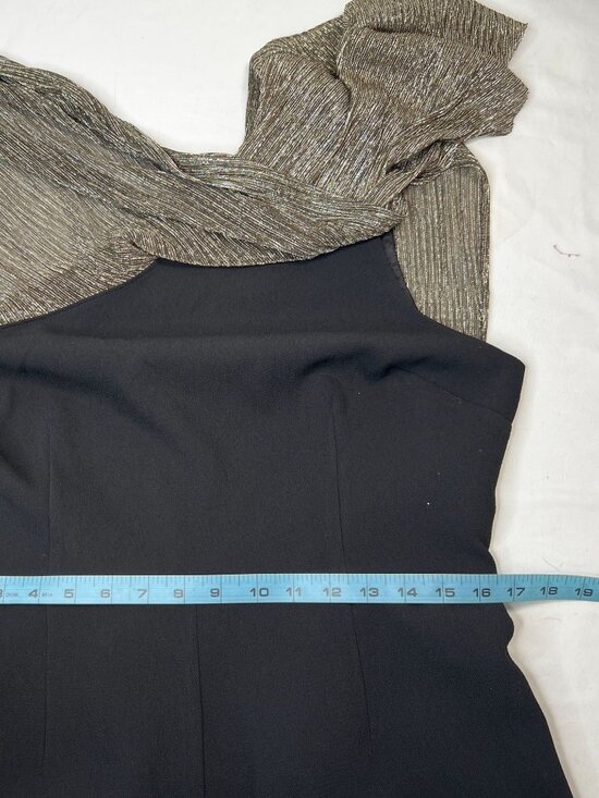 Trina Turk Eastern Luxe Koi Metallic One-Shoulder Jumpsuit Evening Gold Black 12 - Picture 8 of 16